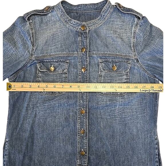 Gap 1969 Ltd Ed Womens Denim Tunic Sz M Blue Dress Pockets Distressed Western - Picture 6 of 8